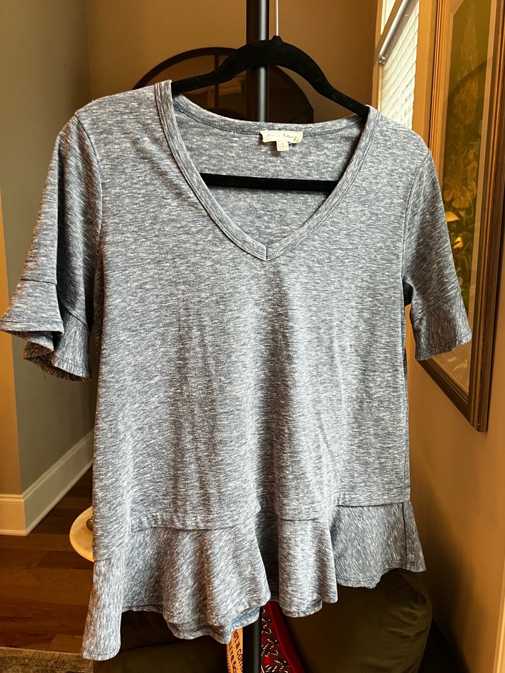 Jane and Delancey Heather Blue V-Neck Peplum Top